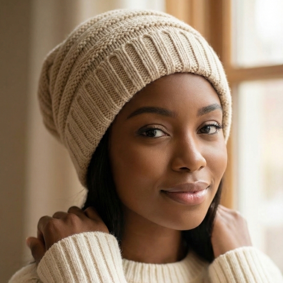 C.C Accessories - C.C Beige Ribbed Knit Hat Beanie